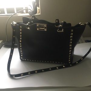 Black leather stud shoulder bag